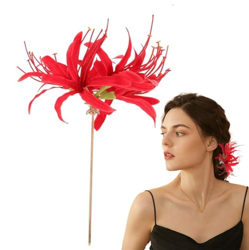 Épingle à cheveux en forme de lys araignée rouge – Pince à cheveux chinoise multifonctionnelle pour filles, cosplay