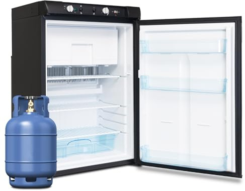 Smad 100L Gas Fridge Freezer, 3 Way Fridge Freezer Camping Gas 240V 12V for Off-grid, Caravan, Campervan, Van, Motorhome, Garage, Truck, Tent, RV, Mobil-Home, 0dB, Black