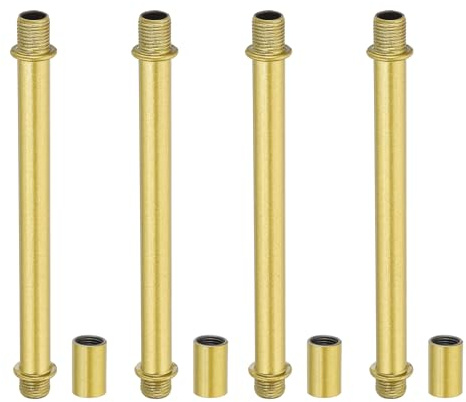 PATIKIL Kit De De Lampe Droites, 4 Ensembles M10 En Acier Au Carbone 120mm (4.72) De Longueur Avec Écrous De Raccordement Et Manchon De Connexion Pour Lampes De Table Et Lustres, Ton Or