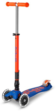 Micro Monopattini | Maxi Micro Deluxe Pieghevole per Bambini | Grandi Ruote | Manubrio Regolabile | 5-12 anni | Ragazzi e Ragazze | Blu Marino/Arancio
