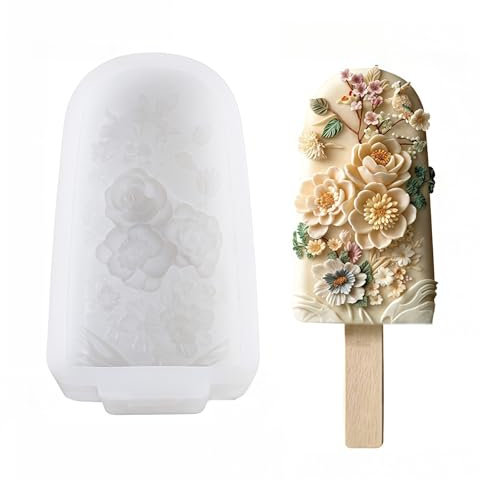 Silikon Eisformen mit Blumenmuster – Lebensmittelechte Formen, wiederverwendbar & BPA-frei, DIY Eiscremeformen für Kinder und Adults