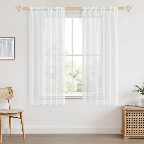 CUTEWIND Kurze Gardinen 150cm Hoch und 140cm Breit Gardine für Kleine Fenster 2er Set Vorhänge mit Stangendurchzug Küche Modern Vorhang Transparent Weiß für Kinderzimmer Junge