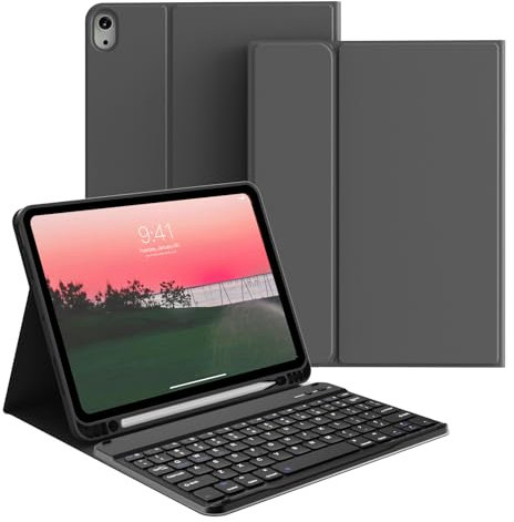 GKABXY Keyboard Case for iPad Air 11 Inch (M3/M2) 2025/2024, iPad Air 5th/4th Generation 10.9 Inch 2022/2020, Stand Folio Slim Cover with Pencil Holder, Detachable Wireless Keyboard, Black