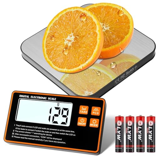 Taschenwaage,Küchenwaage,10kg x 1g Wireless Küchenwaage mit Fernanzeige, Kitchen Scale Lebensmittelwaage,Digitale Präzisionswaage mit LCD-Display, Tara-Funktion,7 Einheiten, für Lebensmittel,Küche