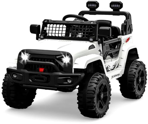 Garvee Voiture électrique Enfant, 12V Voiture électrique Enfants avec Suspension à Ressort, lumières LED, Bluetooth, 2 Vitesses pour de 3 à 8 Ans