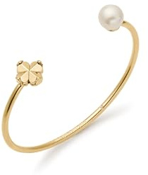 kate spade new york Pearl Cuff Bracelet, White Gold, Urea Resin Pearl with Cubic Zirconia, Women's, Spade Flower, Adult, Regular Size, 7.03g, No Metal, 2.25 Inches