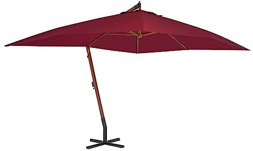 Juroupi Ombrellone a Sbalzo con Palo in Legno 400x300 cm Rosso Bordeaux,Ombrellone da Giardino,Ombrellone a Sbalzo,Ombrellone da Spiaggia-44493