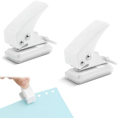 2PCS Tragbarer Mini Einzellocher für Büro,Weiß,Schule und DIY Projekte,Locher für Ordner,Motivstanzer Kreis,Tragbarer für Ein Loch,Kleiner Locher für Sauber,Locher Mini Mit Auffangbehälter