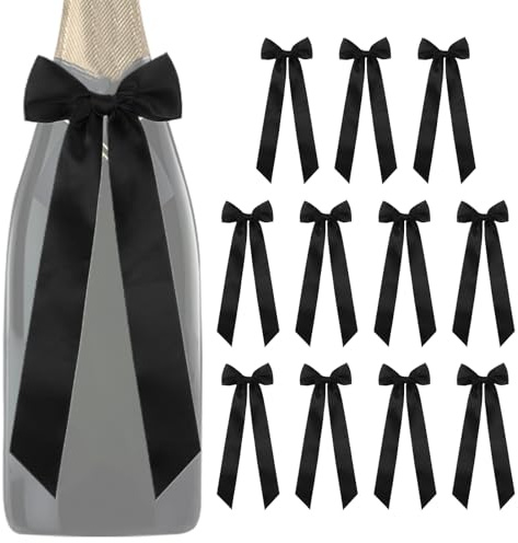 BnyHjir Wine Glass Ribbon Bows, Self Adhesive Bowknot for Candle Holder, Pre-Tied Bowknot Wedding Decorations for Home Birthday Date Night Table Bridal Shower