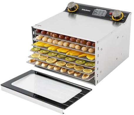 Essiccatore automatico a 6 vie, 400 W, con temporizzazione 0 – 12 ore, 30 – 90 ℃/86 – 194 ℉, per frutta, verdura, carne, cucina