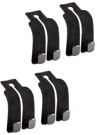 FUGLUS 4 Stück Autositz Doppelhaken Rückenhaken,Autositz haken leder,Kopfstützen Doppelhaken,Multifunktionale Lederhaken,zum Aufhängen von Taschen,kompatibel mit Handyhalterung(Schwarz)