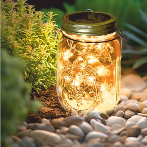 regalami.shop set 4 lampade solari in barattolo di vetro per interno ed esterno con 30 led, impermeabile, luce bianca calda. ideale per terrazzo, giardino, taverna, Natale...