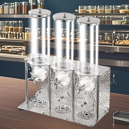 Dispensador de cereales de triple cabeza, gran capacidad, 10,5 L, acero inoxidable, contenedor de almacenamiento de alimentos secos para cereales, arroz, cereales, nueces y aperitivos, organizador de