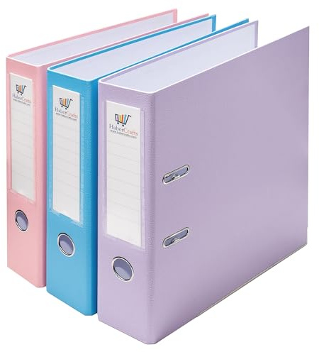 A4 Lever Arch Files 3 Pack Assorted Pastel Colors (Pink Lilac Blue) Durable Plastic on Board, Locking Mechanism, Replaceable Spine Labels, Ring Binder, Office File Organizer (3 Pack)