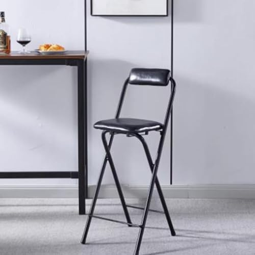 QTWLG Sedia Pieghevole Portatile Sgabello Pieghevole 50cm 55cm 60cm 65cm 70cm 75cm Sgabello Da Bar Pieghevoli Con Schienale E Poggiapiedi(Black,60cm)