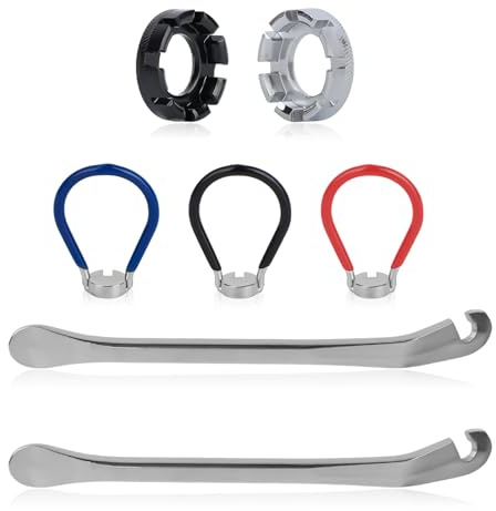 Goktvai 7pcs Bicycle Spoke Wrench Tool Kit, with 2 Tire Levers Portable Bike Rim Adjustment Tool for 10-15 Gauge Spokes Tension & Wheel Repair