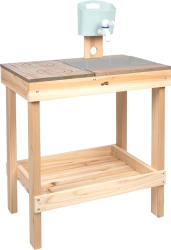 Small Foot Cocina para Barro con Mesa Madera ext. Placa cocción grabada Llave para Agua de 3 años, 12789