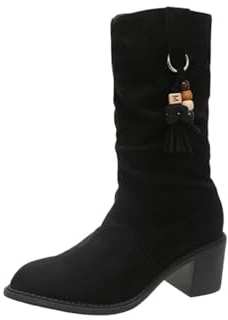 Qgtxf Femmes Suede Mid Bottes de Veau Slouchy Occidental Gros Talons Bottes Chaussures Occasionnelles À Fermeture Éclaire Latérale(Black,40 EU)