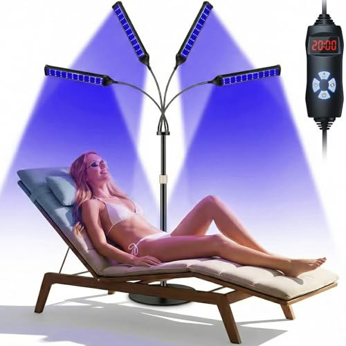 VexNook Tanning Lamp for Home — Facial Tanning Device with 4 Adjustable Panels & 540 LEDs, 360° Rotatable Bracket, 5 Light Modes, Timer, Includes Protective Eyewear for Face & Body Glow