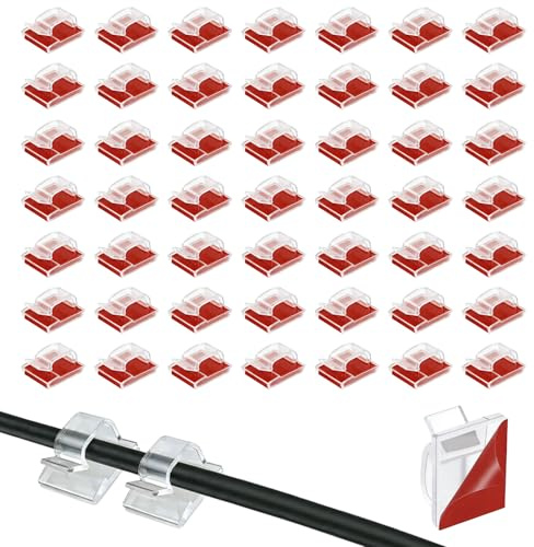 Clips Organizador de Cables Autoadhesivo, 50PCS Clip para Cables Exteriores | Gestión de Cable Eléctrico para Cable de USB, TV, Cargador, Audio Mesa, Oficina, Casa, Transparente