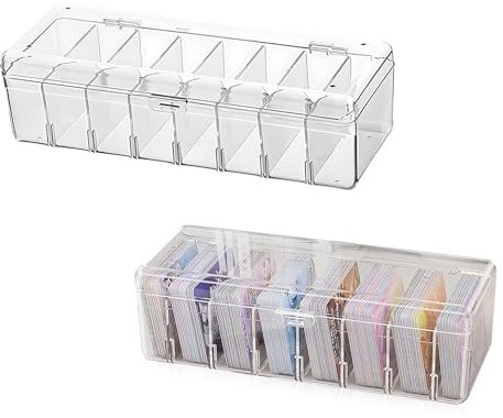 LdawyDE 2Pcs Caja para Tarjetas, 24,8 x 10 x 7,5 cm - Organizador Transparente con Separadores Ajustables, Ideal para Tarjetas de Estudio, Tarjeta de Visita, Notas y Tarjeta de Colección