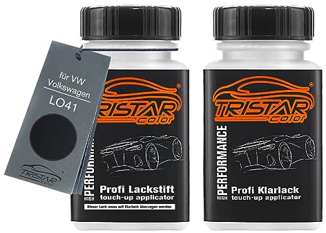 TRISTARcolor Autolack Lackstift für VW/Volkswagen LO41 Schwarz + Klarlack | Black, Set aus Basislack + Klarlack, Lackfläschchen mit Pinsel, je 50ml