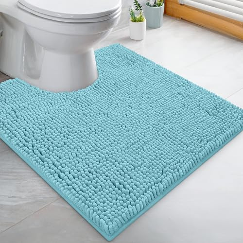 LuxUrux Alfombra de baño de felpa extrasuave, material de microfibra de felpilla de 1 pulgada, muy absorbente, peluda, lavar y secar a máquina (20 x 20 pulgadas, azul spa)