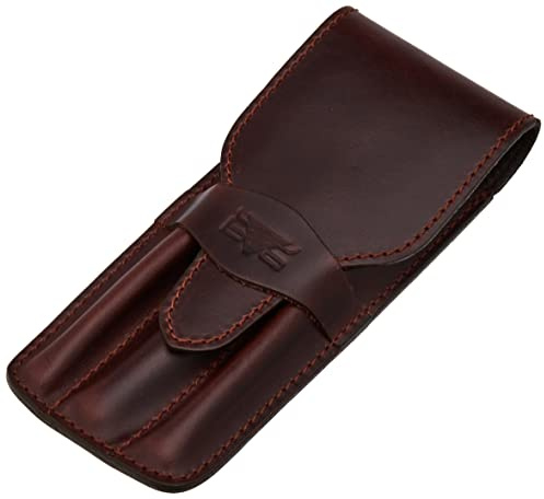 MIKA 28057202 Schreibgeräteetui für 3 Stifte, Leder-Etui 17x7x2 cm, braun | Stifte-Etui für 3 Schreibgeräte aller Art, Lederetui mit Verschlußlasche, Stifteetui aus echtem braunen Leder / Sattelleder
