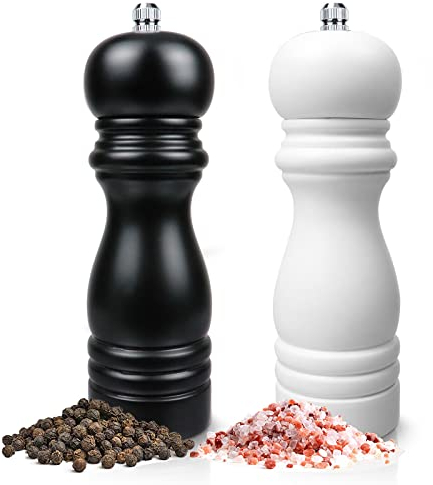 Salt and Pepper Grinder Set with with Adjustable Ceramic Core, Wood Pepper Mill and Salt Grinder, Refillable Manual Pepper and Salt Mills for Chili Powder/Cumin Seeds/Cloves/Rosemary
