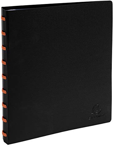 Exacompta - Réf. 86034E - 1 Protège-documents Exactive amovible à anneaux avec 30 pochettes détachables - 60 vues - 5 intercalaires couleur avec porte étiquette - pour A5 - couverture rigide noire