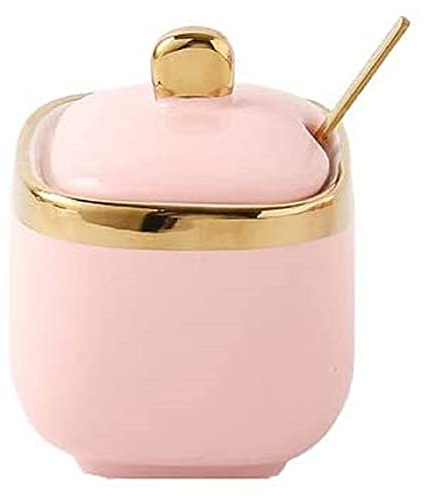 MAGICVOGEL Rosa Keramik Gewürzdose Zuckerdose mit Deckel und Löffel Gewürzgläser Gewürzbehälter Salzdose 8x8cm Gewürzhalter für Zuahuse Küche Café Hotel (1)