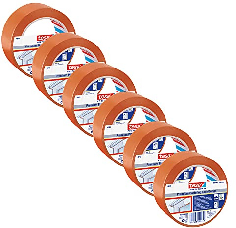 tesa Putzband 4843 Winterband - 6er-Pack - Orange - 50 m x 25 mm | Kältebeständiges Abdeckband für Putz- und Malerarbeiten - zum Abkleben und Abdecken bei niedrigen Temperaturen