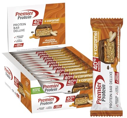 Premier Protein Bar Deluxe Chocolate Peanut Butter 12x50g - High Protein Low Sugar + Kohlenhydratreduziert + Palmölfrei