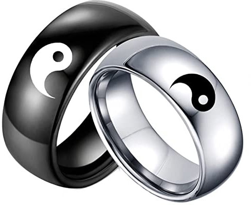 Aotiwe Ringe für Paare Edelstahl, Ring für Freundin Zum Geburtstag Graviertes Yin und Yang Muster Couple Rings Damen 52 (16.6) & Herren 60 (19.1)