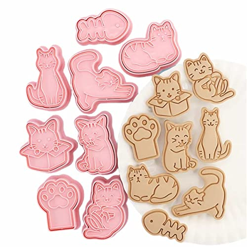 Eidoct 8PCS Cookie Cutters Shapes Baking Set Moulds Cookie Cutters Form for DIY Holiday Party Baking (Cat)