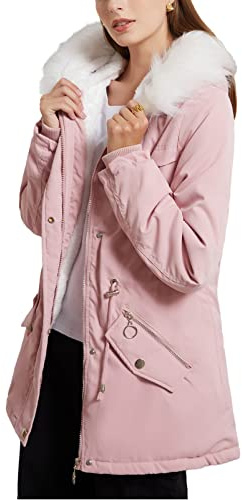 amropi Mujer Abrigo Parka Chaqueta de Invierno con Capucha de Piel y Forro Polar