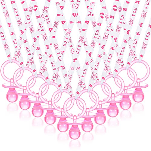 Junkin 60 Pieces Baby Shower Pacifiers Necklace Acrylic Pacifiers Necklace Charm for Baby Shower Party Favors Decorations, Women Style(Pink, White)