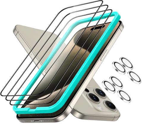 ESR 3+2 Pezzi Pellicola Vetro per iPhone 15 Pro Max,Cornice di Allineamento