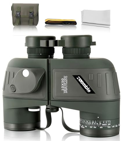 Zoomble 10x50 Marine-Fernglas für Erwachsene | Mit Entfernungsmesser und Kompass - Wasserdicht, HD BaK-4-Objektiv - Inklusive E-Book über Vogelspotten - Green