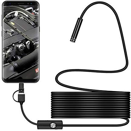 Endoscope Camera USB 640P Caméra Endoscopique, 3 en 1 Endoscope Étanche 7mm Caméras d'inspection Câble Semi-Rigide de 1M/1.5M/2M/3.5M/5M avec 6 LED IP67 Type-C Compatible avec Android, PC