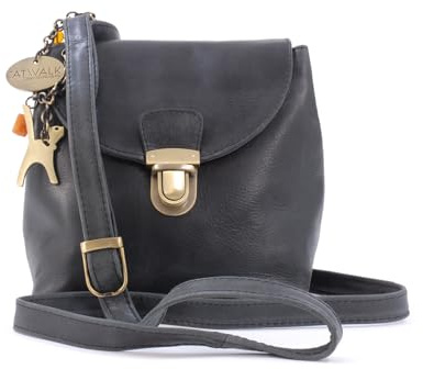 Catwalk Collection Handbags - Damen Leder Umhängetasche - Crossbody Bag Handtasche Klein/Mittelgroß - Verstellbarer Schultergurt - Frankie Schwarz