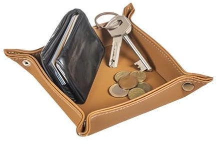 Bandeja vaciabolsillos de Piel Color Camel para entra de casa 14x14 cm (Camel)