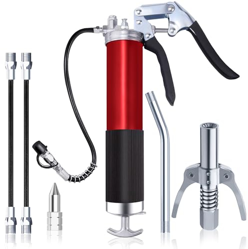 Ingrassatore Manuale Pompa ingrassatrice Pistola Ingrassatore 8000PSI Pistole per Grasso Professionale con Tubo Flessibile Tubo di Estensione in Metallo 6 Pollici,Ugello Appuntito (Rosso)