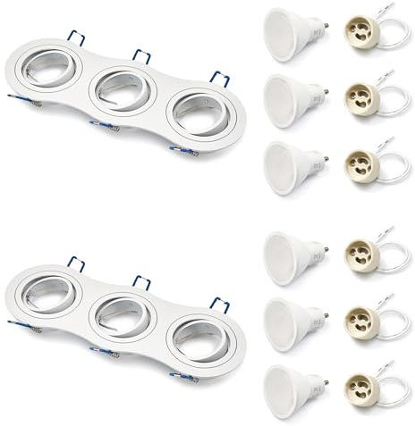 KOLORENO Einbaustrahler Oh Almo X3 - LED Einbauleuchte 27x14x4 cm + GU10 Fassung 3 x 3 x 3 cm GU10 5W 4500K Glühbirne - 20 x 6 x 11 cm - Beweglich - Rund - Weiß