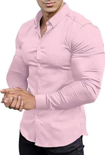 EOUOSS Chemise moulante à manches longues pour hommes, coupe ajustée extensible, style décontracté sportif