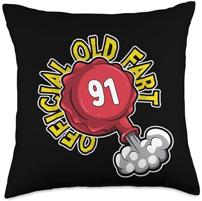 91st Birthday Official Old Fart Funny Red Whopee Cushion Throw Pillow