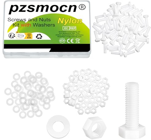 pzsmocn 150 Pièces/50 Ensembles M6*20 mm en Plastique Nylon Blanc M6 Vis | Hexagonales Rondelle Assemblage, Externes Isolante Électronique, Écrou Taille Câble, Combinaison Standard, Kit Bricolage