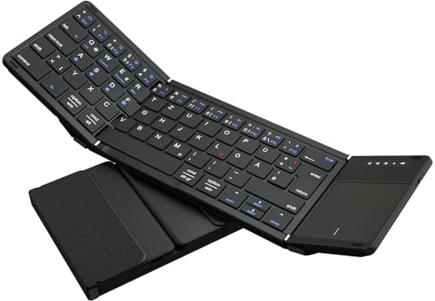 Echaar Foldable Bluetooth Keyboard with Touchpad,Connect 4 Devices,Bluetooth+Wired Folding Portable Travel, Wireless Mini Keyboard UK Layout for Android Windows iOS Tablet Laptop PC phone