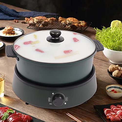 Mermajestic 4L Electric Hot Pot, 1-5 People Hotpot Pot, 1350W Portable Non-Stick Frying Pan, Infinite Temperature Control, for RV Travel Dorm Office Garden Party, Suit for tew/Ramen/Pasta/Soup (Green)