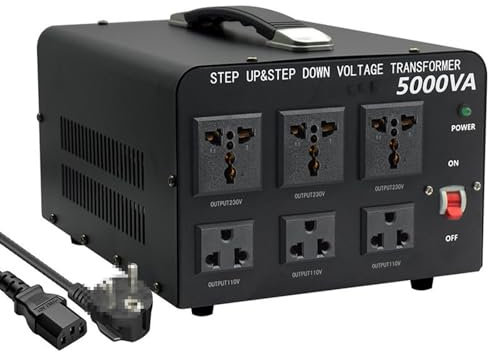 ZYT-DHRUCB 5000W Power Transformer, 110V to 220V/220V to 110V Step-Up and Step-Down Dual Channel Converter with AC Socket and Circuit Breaker Protection